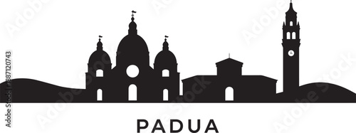 Padua skyline silhouette vector illustration showing italian cathedrals and historic landmarks
