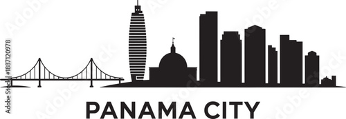 Panama city skyline with main landmarks. vector illustration in flat style on transparent background