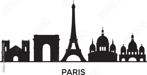Paris skyline silhouette featuring eiffel tower arc de triomphe and sacré coeur vector design
