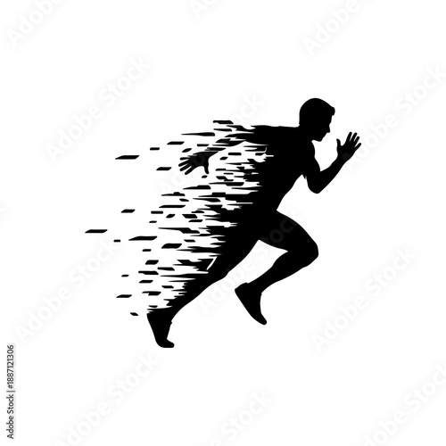 Dynamic silhouette of a runner in full sprint with a digital speed blur effect