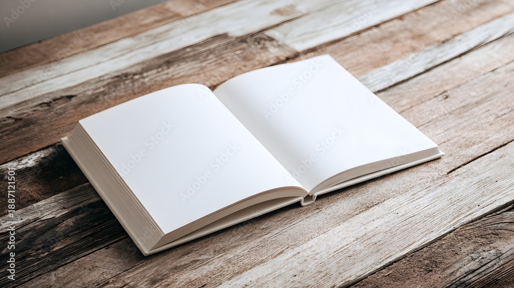 Fototapeta premium Open Blank Notebook on a Wooden Table with Soft light