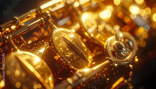 Wallpaper Mural Close-up of a golden saxophone showcasing intricate key details and mechanisms, bathed in warm, glowing light with a beautiful bokeh background. Concept of jazz music, orchestra, and classical art. Torontodigital.ca