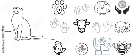 Animals line icon set featuring a clean, minimal, and modern outline style designed for premium visual projects. animal symbols created with thin, wildlife making ideal for contemporary design needs.