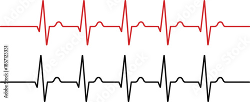Red and black ECG heartbeat waveform patterns resembling cardiogram monitor signals, symbolizing cardiac rhythm, medical diagnostics, health monitoring healthcare illustration clinical medical design