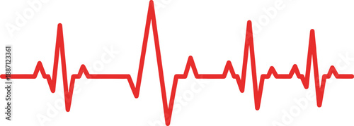 Red ECG heartbeat line graphic resembling cardiogram monitor signal, symbolizing cardiac rhythm, medical diagnostics, health monitoring and modern healthcare illustration concept for medical design