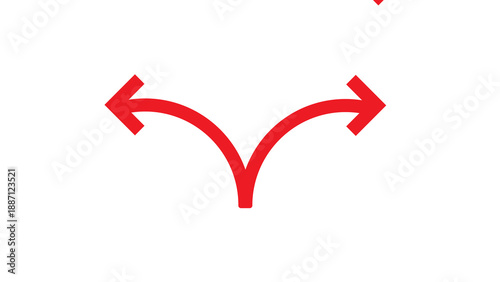 Red arrow splitting into two diverging paths, one left and one right, symbolizing choice, decision, or branching options