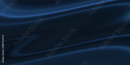 Abstract blue black background. Navy blue silk satin texture background. Beautiful soft wavy folds on shiny fabric. Dark elegant background for your design.