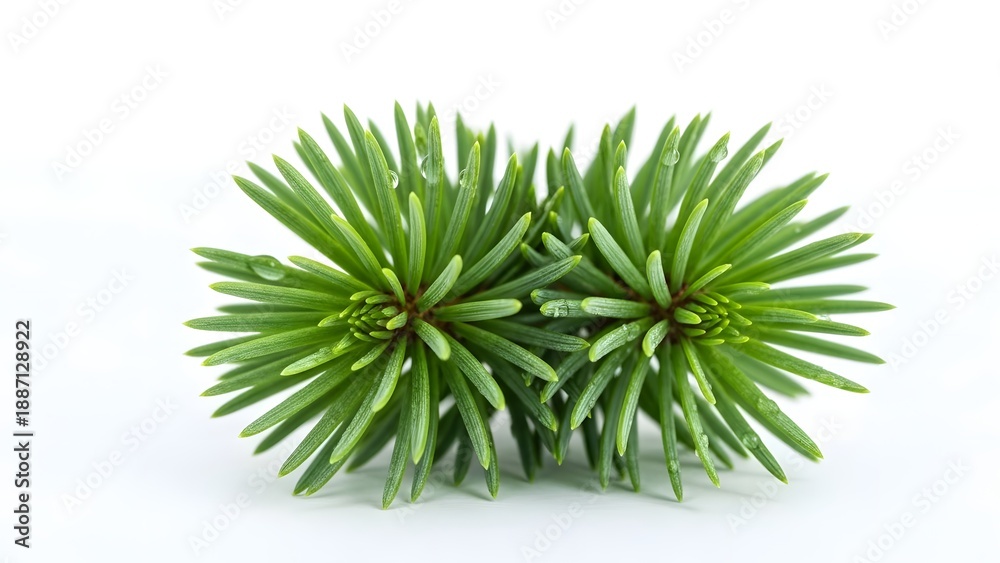 Fototapeta premium A vibrant green plant with long thin needle like leaves arranged in a circular pattern on a white background