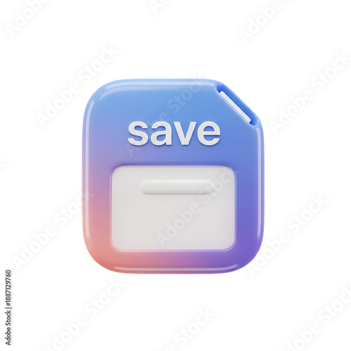 Save button icon with gradient effect and 3d shadow style on transparent background
