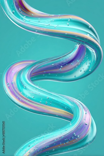 Abstract Flow: Colorful Liquid Swirl with Bubbles on Turquoise Backdrop