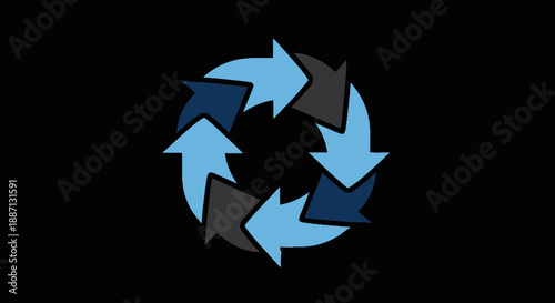 Circular Arrow Design Representing Continuous Cycles, Renewal, and Flow on Black Background