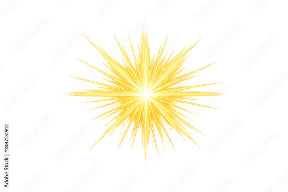 Obraz premium Golden transparent light effect creating a sparkling starburst with radiating yellow rays and glowing particles