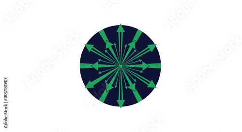 Circular Design With Green Arrows Radiating, Indicating Multiple Directions, Movement And Growth