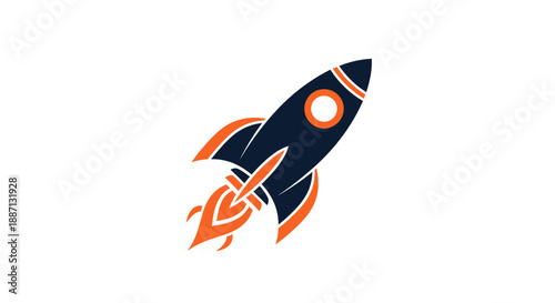 Bold Rocket Illustration: Spacecraft Design With Orange And Deep Blue Hues