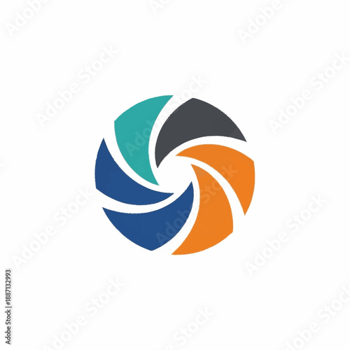 Colorful abstract circular logo design with a spiral or aperture-like shape.