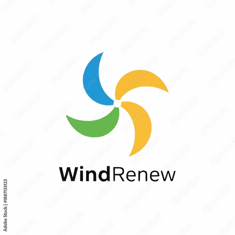Fototapeta premium WindRenew logo with colorful spinning blades representing renewable energy.
