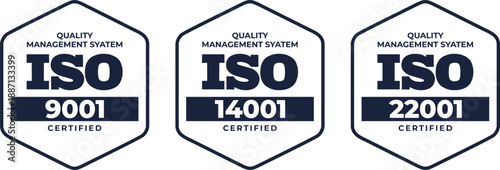 Modern Minimalist Vector Set of ISO 9001, 14001, 22001 Quality Management System Certified Badges