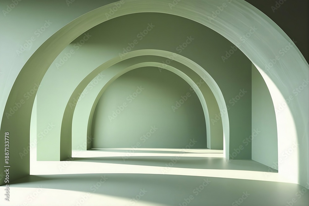 Fototapeta premium Modern minimalist abstract background with sage green curved arches 11_01