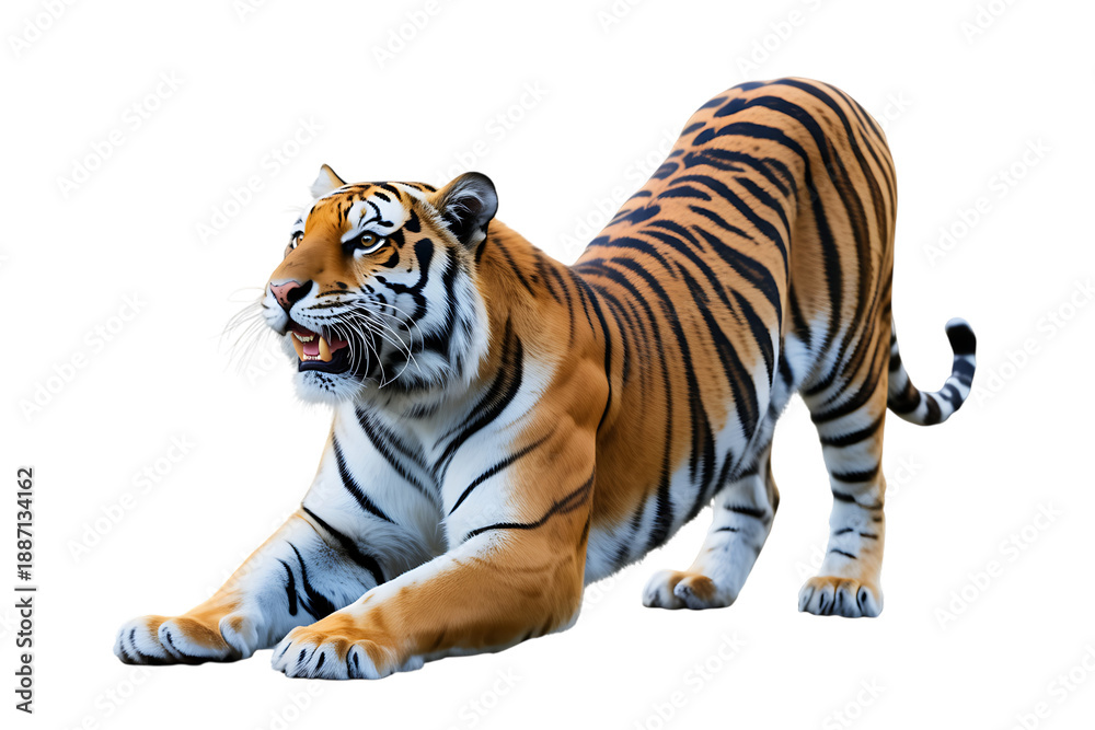 Obraz premium Roaring tiger stretching wild feline