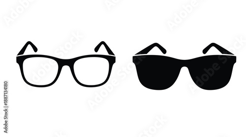 A simple illustration of two pairs of eyeglasses one clear one dark