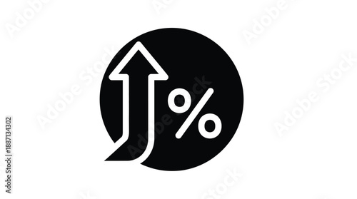 Black circle with a white upward arrow and percentage symbol inside