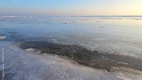 Seawater gently moving around melting ice, illustrating natural fluctuations caused by ice melt