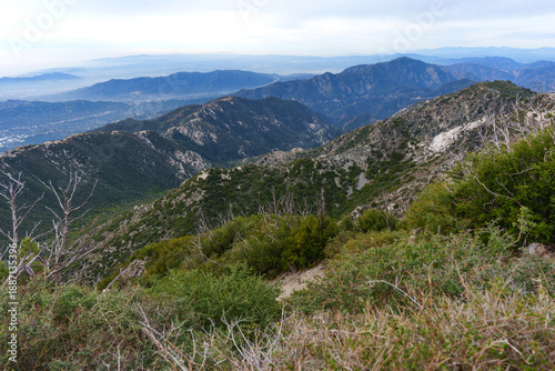 Expansive View of San Gabriel Mountains and Hazy Valley Below