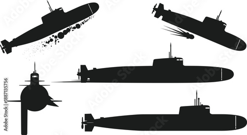 Black silhouette illustration of a military cargo ship at sea with industrial machinery and transport elements