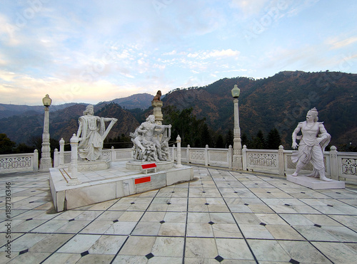 Lord Krishna Depicting the Slaying of Jayadratha – Hindu Mythology Marble Sculpture at Mohan Sakti Heritage Temple in Sloan Himachal Pradesh India.