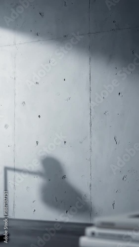 Dynamic Light Illuminates A Modern Minimalist Workspace With Concrete Walls And Desk Essentials