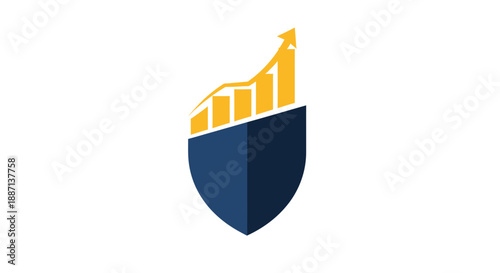 Corporate Growth and Success Emblem with Shield and Upward Trend in Elegant Yellow Color Scheme