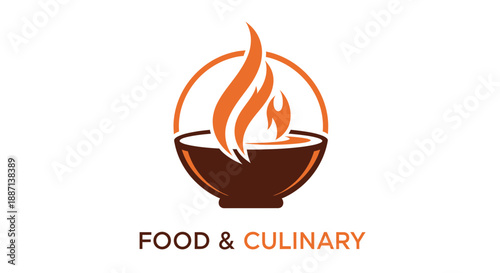 Creative Culinary Emblem: A Vibrant Flame Above a Delicious Bowl of Flavors