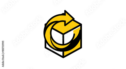 Conceptual Recycling Initiative Promoting Circular Economy With Dynamic Arrow and Cube Symbol