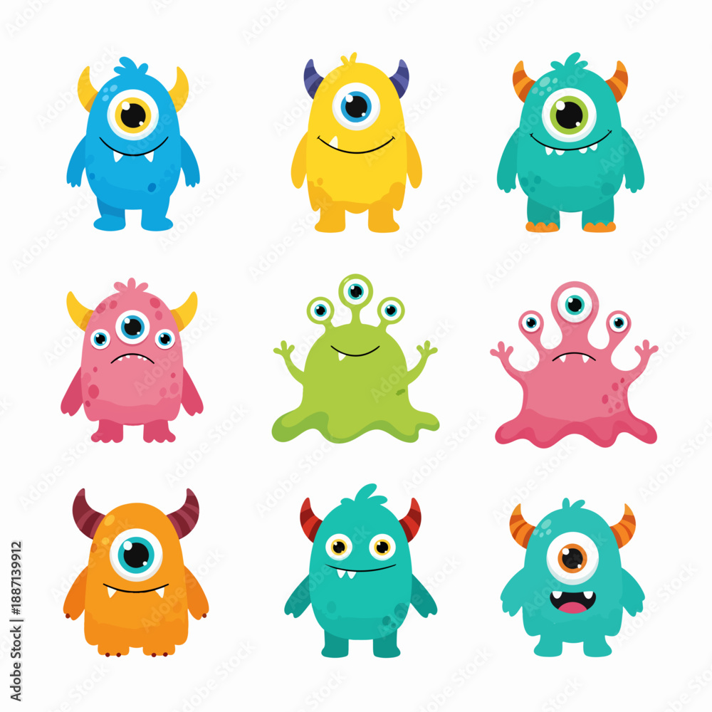 Fototapeta premium Cute Monster Character as Toothy and Hairy Mutant with Funny Friendly Face and Big Mouth Vector Set