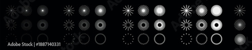Starburst ray lines set, sunburst circular stroke vector design pack, minimalist radial line ornament collection, retro sun beam element for logo branding, isolated line art