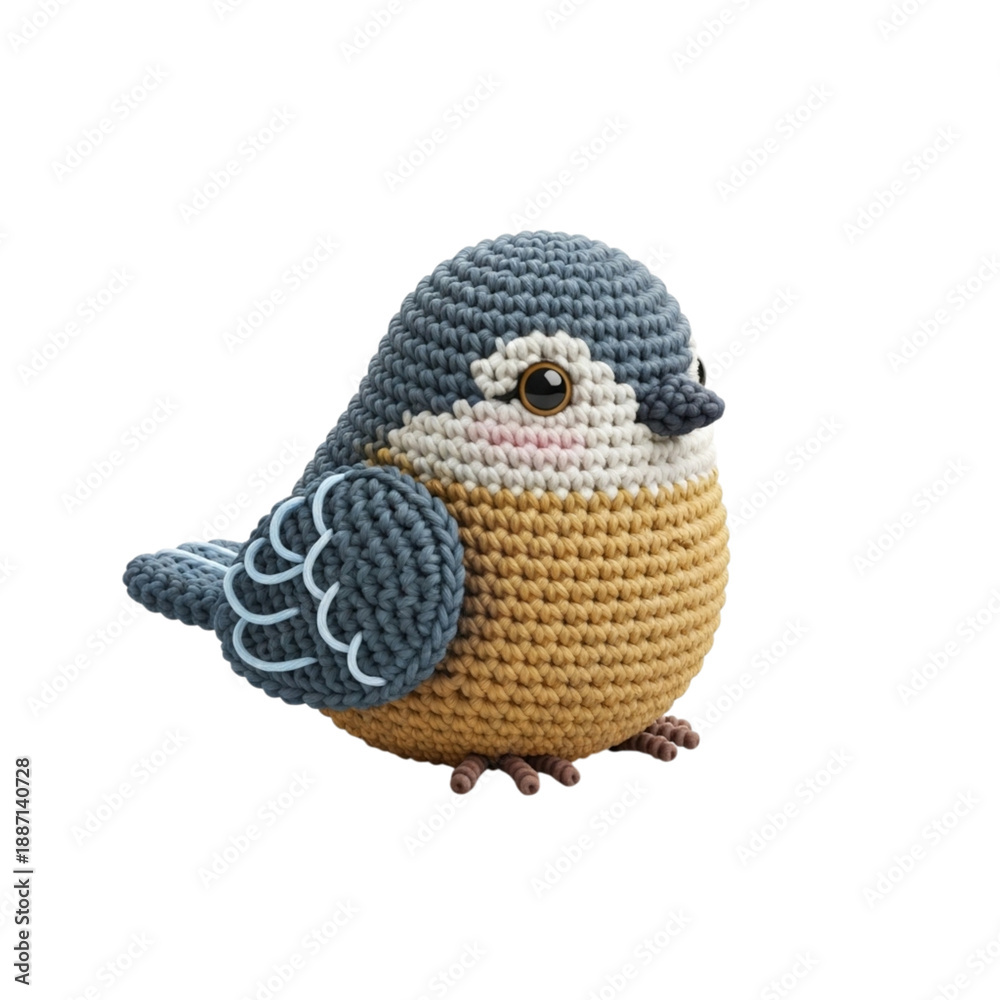 Fototapeta premium Crochet Bird: A charming handmade crochet bird, featuring intricate stitchwork and soft textures, perfect for a cozy, handcrafted aesthetic.