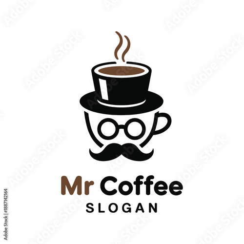 Tableau sur toile A cartoon coffee cup with a mustache and glasses