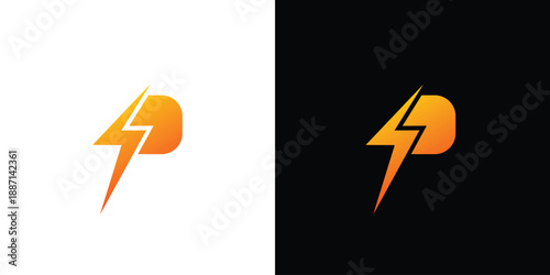 Modern and attractive letter P electric voltage logo design