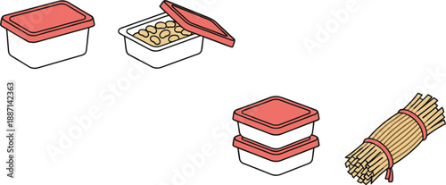 Food Storage Containers and Dry Pasta Bundle Illustration Set