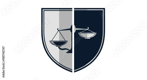 Dual Tone Justice Scales Within Shield Icon Illustrating Law and Fairness Concept