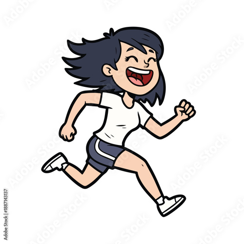 Happy girl running with wind in her hair and a big smile on her face