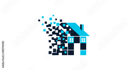 Digital Home Dissolution: Modern Property Deconstruction Graphic Illustration Visual