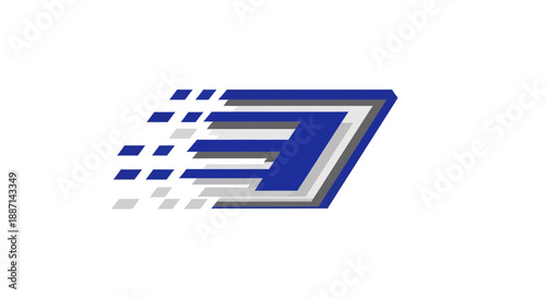 Digitized Momentum: A Dynamic Blue and Gray Geometric Graphic on White Backgrounds