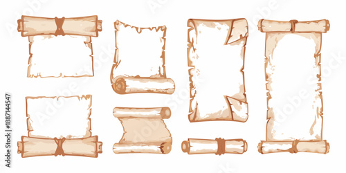 Collection of vintage parchment scrolls and aged paper for design elements