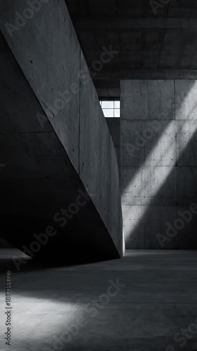 Dynamic Light Shifting Across Modern Concrete Architectural Interior Design Space And Geometric