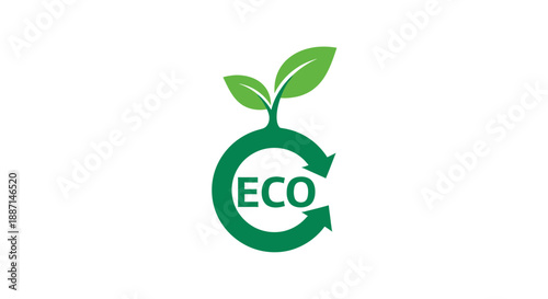 Eco-Friendly Emblem with Leaves and Arrows Suggesting Recycling and Nature Conservation