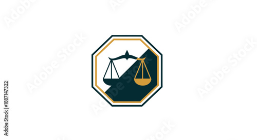 Elegant Abstract Design Of Justice Scales In A Octagonal Shape On White Background