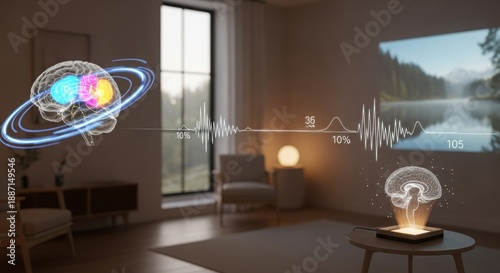 Advanced brain mapping technology in modern living room