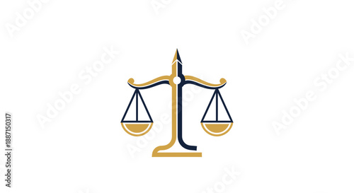 Elegant Abstract Icon Depicting Balance and Justice Concept in Gold and Navy Blue