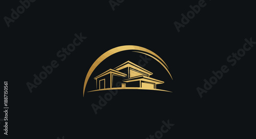 Elegant Golden House Logo Design Conceptualizing Luxury Real Estate Architecture Projects